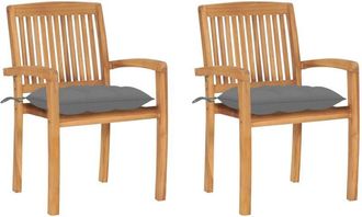 vidaXL Sillas De Jard&iacute;n 2 Uds Madera Maciza De Teca Con Cojines Grises Vidaxl