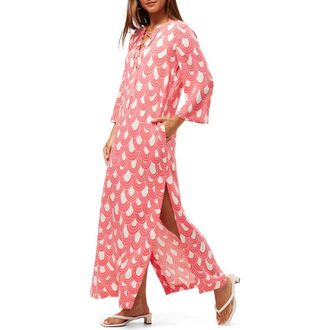 Trina Turk Catamaran Printed Lace Up Dress in Coral Crush/whitewash at Nordstrom, Size X-Small