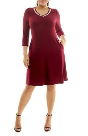 Nina Leonard Rhinestone V-Neck Dress in Crimson at Nordstrom Rack, Size X-Large