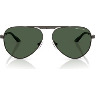 A|X Armani Exchange 58mm Aviator Sunglasses in Matte Grey /Dark Green at Nordstrom