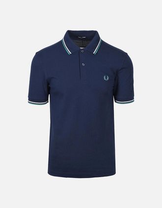 Fred Perry Mens FRED PERRY TWIN TIPPED POLO TENNIS BLUE/SNOW WHITE/DEEP MINT - Tennis Blue Snow White Deep Mi - Size: 42