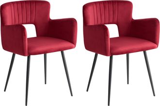 Beliani Beliani - Conjunto De 2 Sillas De Comedor De Terciopelo Rojo Oscuro Negro Respaldo Sanilac