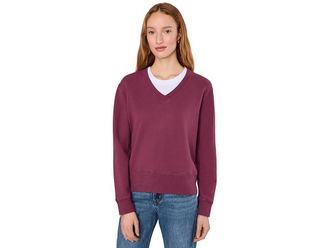 Mod-o-doc Long Sleeve Deep-v Neck Sweatshirt Womens Sweatshirt Zinfandel : LG (US 12-14), Cotton