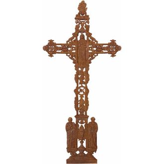 Biscottini International Biscottini - Statua religiosa da giardino Croce in ghisa Croce grande da esterno Resistente a pioggia e gelo Croce con santi 85x4x175 cm