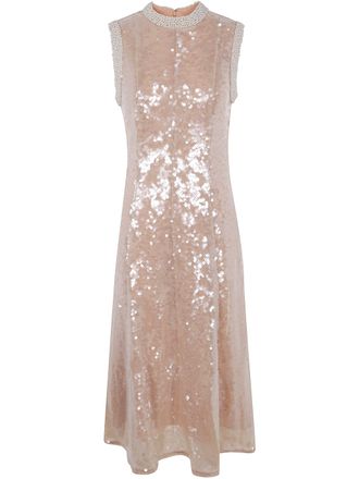 Self Portrait Sequin Pearl Trim Midi Dress