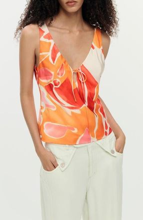 Desigual Tie Front Sleeveless Tank in Orange at Nordstrom, Size X-Small