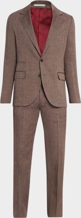 Brunello Cucinelli Men & apos;s Linen and Wool Herringbone Two-Piece Suit