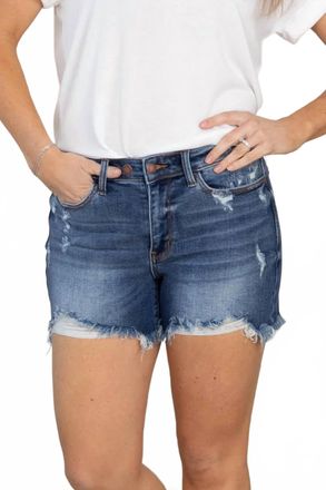 Judy Blue 2 Button Dad Shorts With Distress In Medium Wash