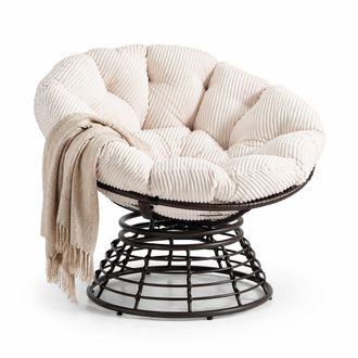 STILVORA Sill&oacute;n Papas&aacute;n Giratorio 360&deg; Dise&ntilde;o Ergon&oacute;mico Con Coj&iacute;n Acolchado, Acero Y Rat&aacute;n Pe Blanco 92 &times; 67 Cm