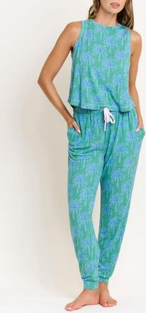 Honeydew Intimates Star Seeker Brushed Jersey Tank & Pant Pajamas in Emerald Etched Palm at Nordstrom, Size X-Large