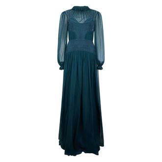 Alberta Ferretti Kleedjes, Dames, Groen, S, Elegante Lange Jurk met Transparante Mouwen