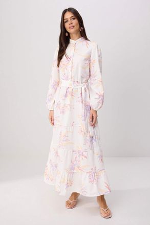 Trendyol Modest Dames Paars Bloemen Maxi Lang Casual Skater Modest Jurken