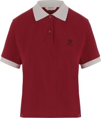 Versace Cotton Piqu&eacute; Polo Shirt - Dames - Polos - Rood - L - Katoen - Tops