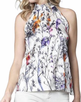 Lola & Sophie High Neck Sleeveless Blouse In White / Multi