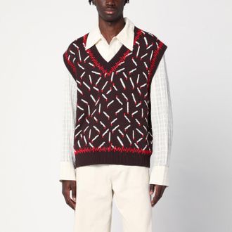 Bottega Veneta Brown jacquard vest with matchstick pattern