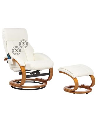 Beliani Sill&oacute;n de masaje con reposapi&eacute;s piel sint&eacute;tica blanco