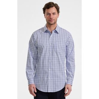 Lands End No Iron Supima Cotton Pinpoint Straight Collar Dress Shirt in Deep Sea Navy Breeze Plaid at Nordstrom, Size 16.5 - 34