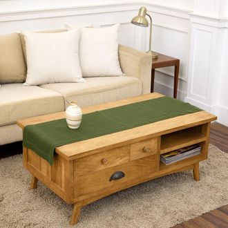 Solino Home Linen Table Runner for Dining Table, Holiday and Everyday Table Decor - Classic Hemstitch in Olive at Nordstrom, Size Xx-Small