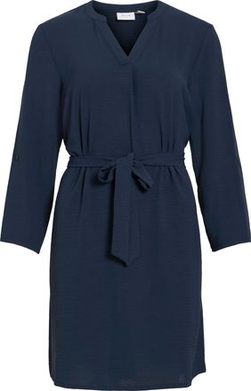 Vila Minikleid VILA VIJOSA 3/4 V-NECK DRESS, Damen, Gr. 34, N-Gr, navy blazer, Web, Obermaterial: 100% Polyester, unifarben, regular fit kniefrei, V-Aussch