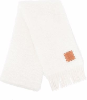 Loewe Anagram patch fringed scarf - unisex - Polyamide/Mohair/Wool - One Size - Neutrals