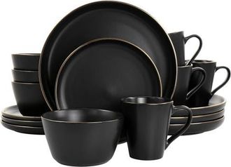 Elama Paul 16 Piece Stoneware Dinnerware Set in Black at Nordstrom
