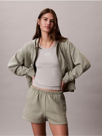 Calvin Klein Womens Archive Logo Fleece Zip Hoodie - Green - XL