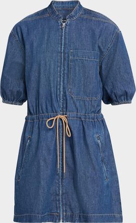 Veronica Beard Akerman Short-Sleeve Denim Mini Dress