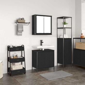 vidaXL Juego De Muebles De Ba&ntilde;o 2 Pzas Roble Negro Madera Ingenier&iacute;a Vidaxl