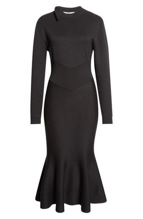 Givenchy Long Sleeve Bow Wool & Cotton Blend Trumpet Sweater Dress in Black at Nordstrom, Size X-Large