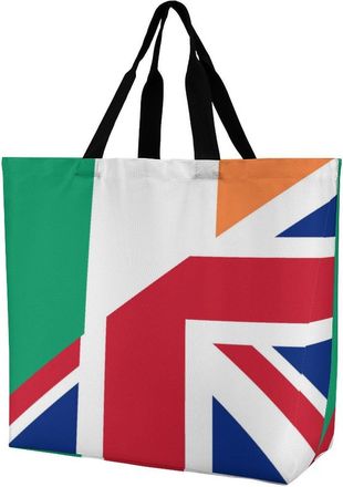 Generic Birtish And Ireland Flag Tote Bag Reusable Grocery Shopping Bags Large Travel One Shoulder Handbag for Picnic Work