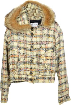 Krizia Wool Blend Fur Trim Check Jacket Size M