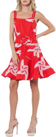 Ciebon Alivia Belted Fit & Flare Minidress in Red Multi at Nordstrom, Size X-Small