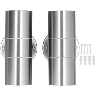 OEM 2 Unidades De Apliques De Pared Exteriores Impermeables Gu10 De Acero Inoxidable Con Luz Hacia Arriba Y Hacia Abajo, Apliques De Pared Cil&iacute;ndricos Led