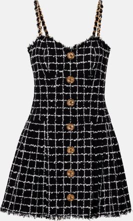 Balmain Chain-detail checked tweed minidress