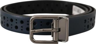 Dolce & Gabbana Blauwe leren riem met perforaties - Heren - Riemen - Blauw - ONE Size - Leer - Accessoires