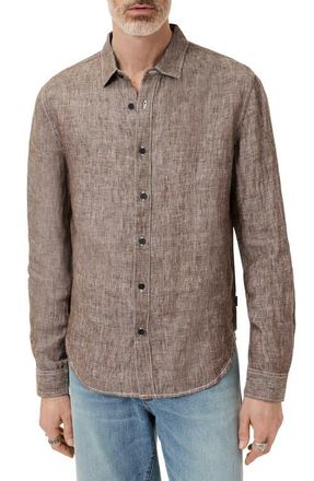 John Varvatos Ben Linen Button-Up Shirt in Earth Brown at Nordstrom, Size Xx-Large