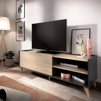 Dmora Dmora - Mueble Tv Asinara, Aparador Bajo Para Sal&oacute;n, Aparador Tv Para Sal&oacute;n, 155x43h47 Cm, Roble Y Antracita