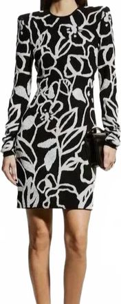 Naeem Khan Beaded Long Sleeve Evening Dress In Black, White