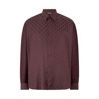 Roberto Cavalli Monogram Zijde-Blend Shirt met Diamant Motief - Heren - Casual Overhemden - Paars - L - Overhemden