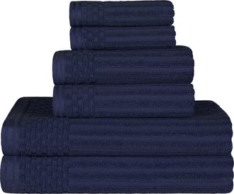 Superior Soho Cotton Textured Ribbed Checker Border Absorbent 6-Piece Towel Set