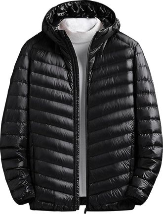 Generic Down Jacket for Men Plus Size Puffer Jackets Lightweight Zip Up Warm Outerwear Thermal Long Sleeve Solid Color Warm Overcoats Winter Outdoor Casual St