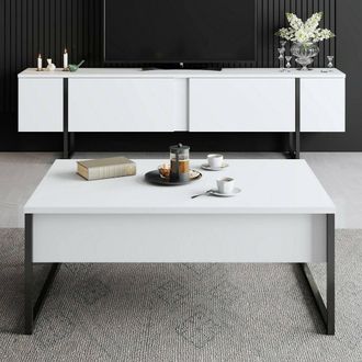 Dmora Set De Muebles Para Sala Mornasco, Modular, Apertura Abatible, 2 Compartimentos, Blanco