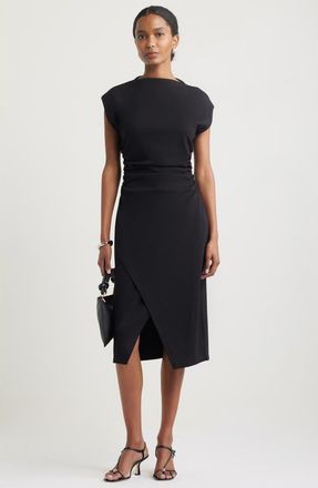Nordstrom Ruched Funnel Neck Midi Dress in Black at Nordstrom, Size Xx-Small