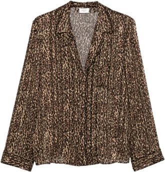 Saint Laurent Pajama Blouse in Lurex Stripe Silk Georgette - Dames - Blouses & Shirts - Bruin - Maat: S Zijde