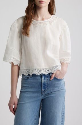Frame Denim The Embroidered Ramie Top in White at Nordstrom, Size X-Small
