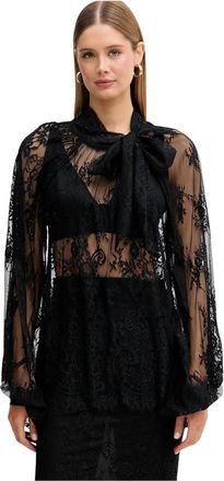 Vicolo Lange mouwen blouse met bloemenkant - Dames - Blouses - Zwart - M - Polyester - Overhemden