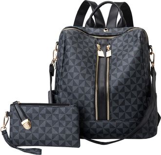 Generic PU Leather Travel Backpack with Zipper for Women College and Outdoor (Black)