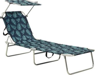 vidaXL Vidaxl - Tumbona Plegable Con Toldo Aluminio Estampado De Hojas