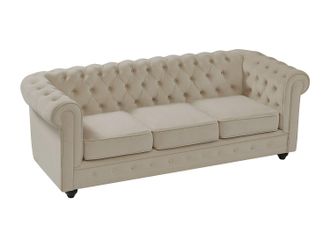 Vente-Unique Sof&aacute; 3 plazas de terciopelo beige CHESTERFIELD