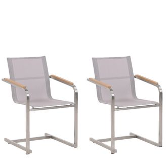 Beliani Beliani - Conjunto De 2 Sillas De Jard&iacute;n Asiento De Textilene Beige Estructura De Acero Estilo Cantilever Cosoleto